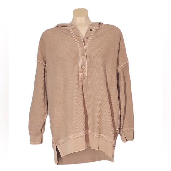 💙 Aerie Tan Hooded Pullover, Size M - Picture 1 of 8